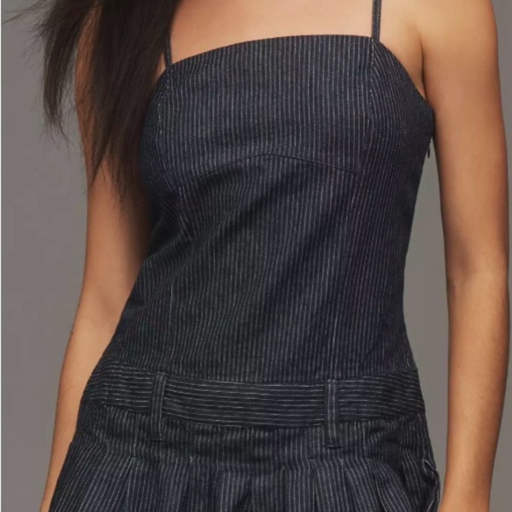 Pilcro Dark Denim Pinstripe Mini Dress
